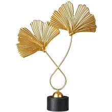 Decoración del Hogar Adornos de Hojas de Ginkgo Dorado de Hierro con 2 Hojas y Base Escultura de Mesa Simple y Moderna