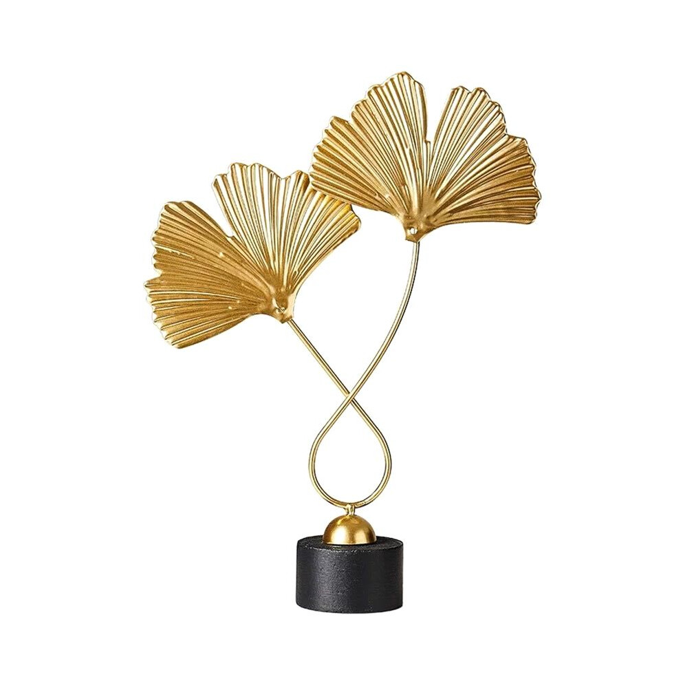 Torribaly Home Decor Iron Golden Ginkgo Leaf Ornaments With 2 Leaves And Base Modern Simple Table Sculpture