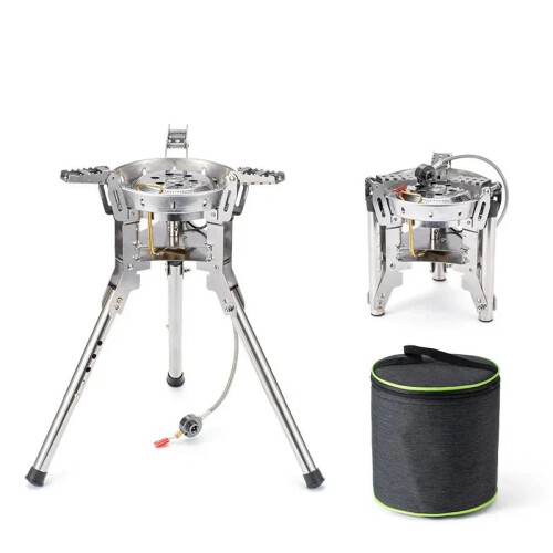 Adjustable Height Outdoor Gas Stove Foldable Windproof Burner Silver