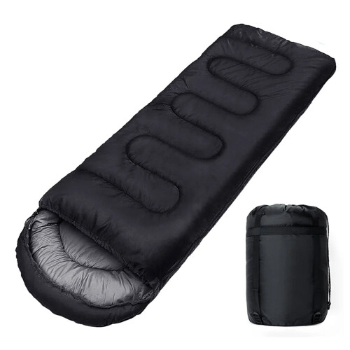 4-Season Camping Sleeping Bag Warm Cotton Mummy Envelope Black
