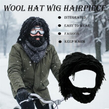 Punk-Style Knitted Cap with Funny Wig and Beard, Handmade Knit Insane Scientist Hip Hop Beanie,Warm Winter Hat Orange