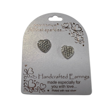 All That Sparkles Textured Heart Silver Plated Stud Earrings