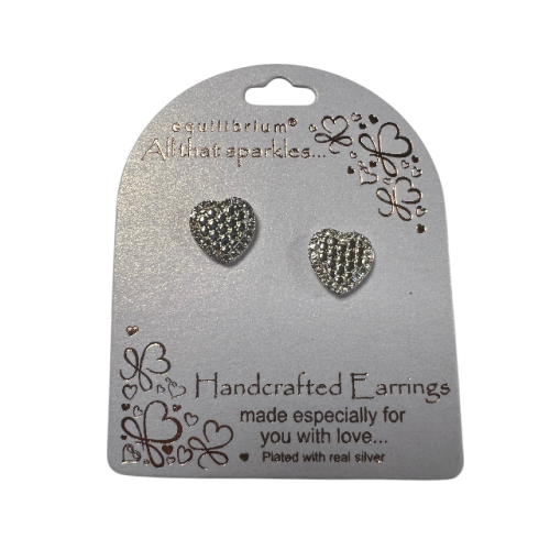 All That Sparkles Textured Heart Silver Plated Stud Earrings