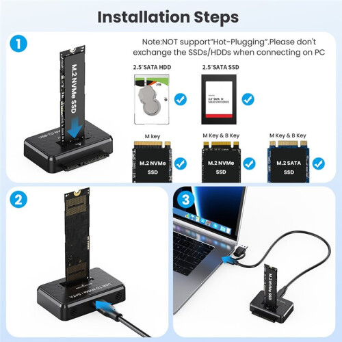 M.2 Solid State Drive Reader NVMe/ 2-in-1 External Dock SSD Card Reader M.2 Drive Enclosure 2