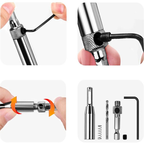 Hinge Bit Set Woodworking Doors and Windows Hinge Hole Opener Positioning Drilling Set Hexagonal Handle Bit 2
