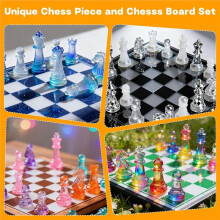 Resin Chess Set Mold with 1Pack Chess Piece Holder, 16 Pieces Full Size 3D Silicone Chess Molds 1 Mold for Epoxy Resin