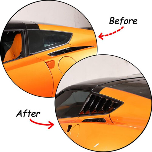 Car Rear Side Window Louvers for  Corvette C7 2014-2019 Triangular Window Glass Blinds (Bright Black) 2