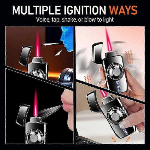 (Black)Smart Voice Control Windproof Lighter - Metal Spinning Fidget Lighter with LED Lights, 4 Ignition Modes Refillable Lighter Gift for Men 2