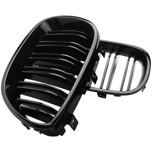 2 Pair Gloss Black Front Kidney Grill Double Slat Double  Grille for  E60 E61 5 Series 2003-2010 Coupe 2
