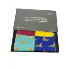 Two Pairs Gift Boxed Mens Bamboo Stripey Fox Socks