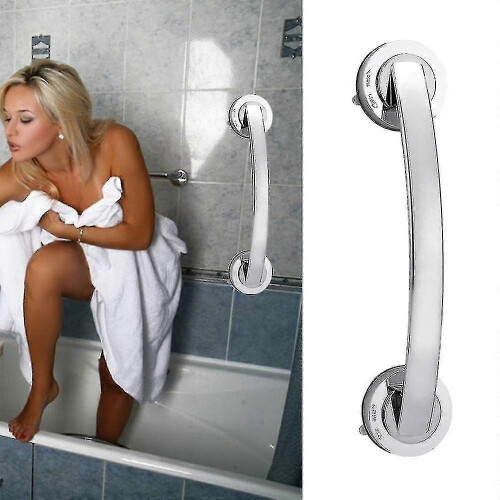 (Prateado) Barra de apoio com ventosa para banheira e chuveiro 1