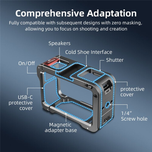 Flymile Full Frame Camera Cage Protective Housing for  Osmo Action 4 Action 3 for Tripod 2