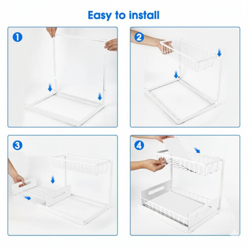 Under Sink 2 Tier Sliding Cabinet Basket Organizer Drawer Pull Out Cabinet Multi-Purpose Sink Organizer 2