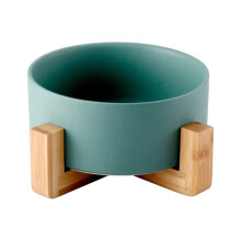 Elevated Pet Bowls With Wooden Stand Anti Vomiting Design, Ceramic Cat Food Bowls Raised Feeder With Non Slip Base, Pet Food Dish With Stand