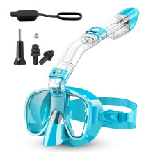 Snorkel Mask Foldable Diving Mask Set with Dry Top System and Camera Mount, Anti-Fog Professional Snorkeling Gear-Green