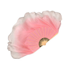 Half Circle Double Fan Veils Silk Women Folk Dance 1 Pair 2 Layers Light Silk Dance Hand Dye(1L+1R)