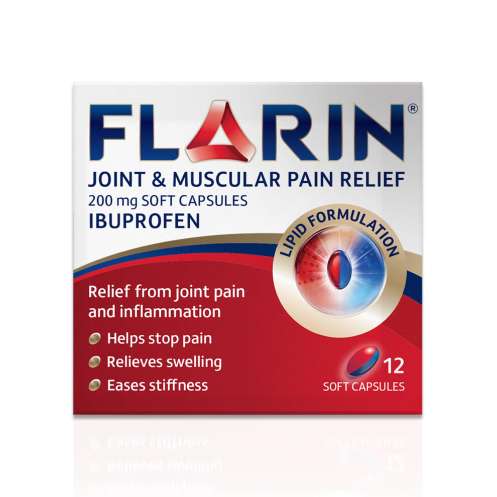 Flarin Joint & Muscular Pain Relief, 200 Mg Soft Capsules, Muscle, Rheumatic, Joint And Back Pain Relief, Lipid Ibuprofen, Unique Lipid Formulation,