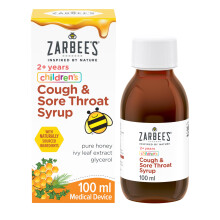 Zarbee's Children’s Cough & Sore Throat Syrup (1x 100ml), For Kids Aged 2+, Honey-Based Relief for Dry or Chesty Cough, Sore Throat Relief, Alcohol
