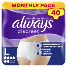Always Discreet Incontinence Pants Women Large, UK Size 16-22, White,