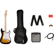 Squier by Fender Sonic Stratocaster Electric Guitar Pack, Maple Fingerboard in 2 Colour Sunburst, Gig Bag, Squier Frontman 10W Guitar Amp, Picks, Str