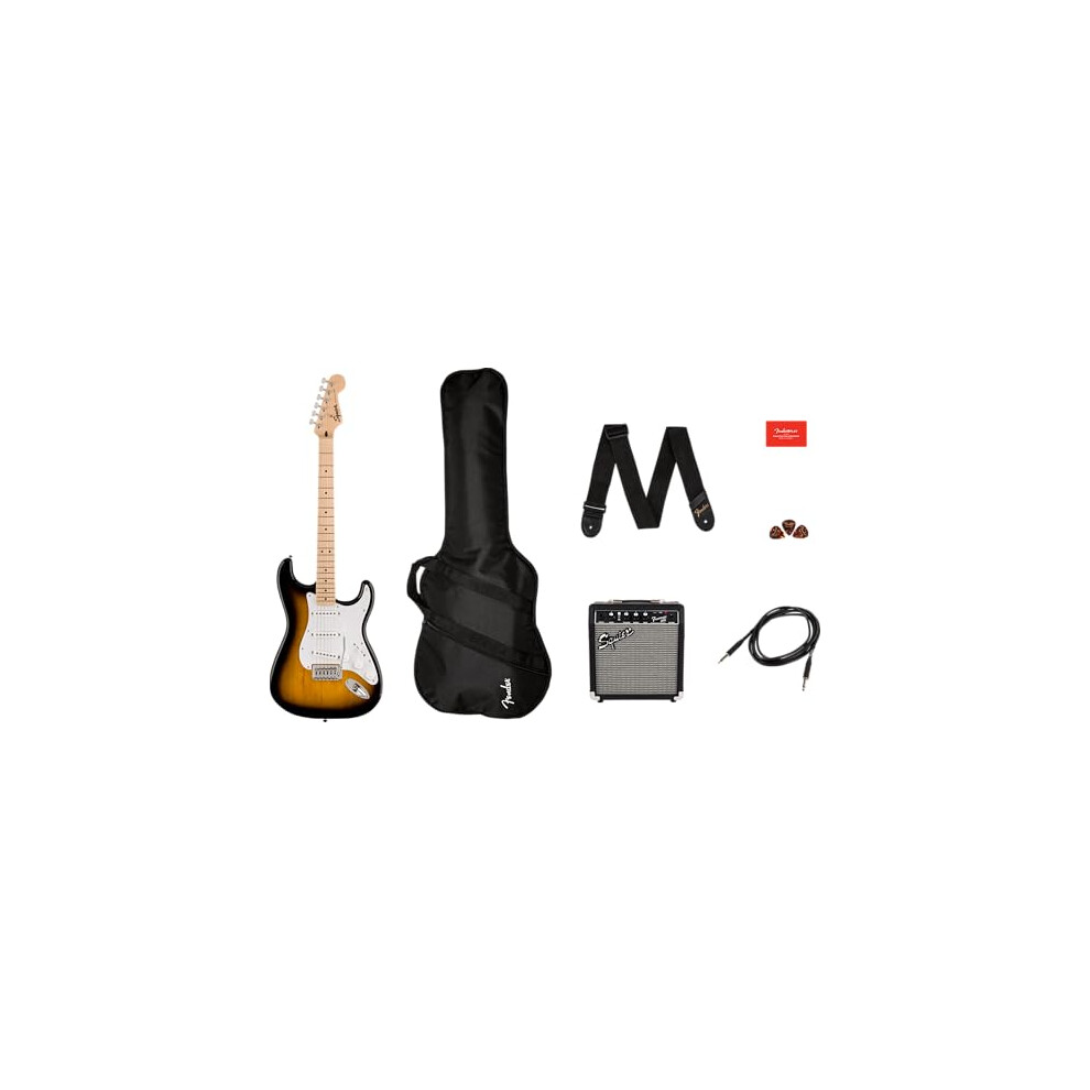 Fender Squier By Sonic Stratocaster Electric Guitar Pack, Maple Fingerboard In 2 Colour Sunburst, Gig Bag, Squier Frontman 10W Guitar Amp, Picks, Str