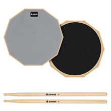 Donner 12 Inches Drum Practice Pad, 2-Sided Silent Rubber Practice Pad with Drum Sticks, Gray