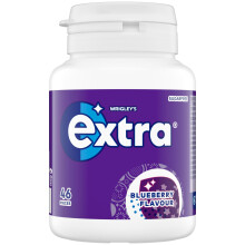 Extra Blueberry Sugar Free Chewing Gum Bottle, 46 Pieces - Fresh Breath Fruit Gum - Air Travel Essentials, Festival Accessories, Summer Holiday & Roa