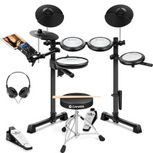 CAHAYA Electric Drum Set Kit - Portable Electronic Drum with Quiet Mesh 8" Dual Zone Snare 350 Sounds 25 Drum Kits and USB/MIDI Compatibility and Hea