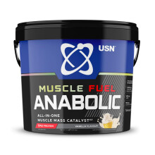 USN Muscle Fuel Anabolic All-In-One Muscle Mass Gainer, Vanilla Flavour - 4kg, 54g Protein Powder, 5g Creatine Powder & 5g BCAA Powder For Maximum Mus