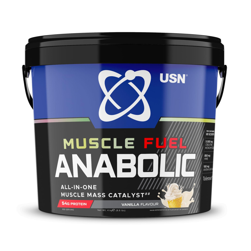 Usn Muscle Fuel Anabolic All-In-One Muscle Mass Gainer, Vanilla Flavour - 4Kg, 54G Protein Powder, 5G Creatine Powder & 5G Bcaa Powder For Maximum Mus - Image 3