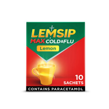Lemsip Max Cold and Flu, Lemon, 10 Sachets, Paracetamol, Headache Relief, Sore T