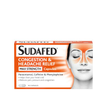 SUDAFED Congestion & Headache Relief Max Strength Capsules, Fast and Effective Relief of Cold and Flu Symptoms, 16 Capsules