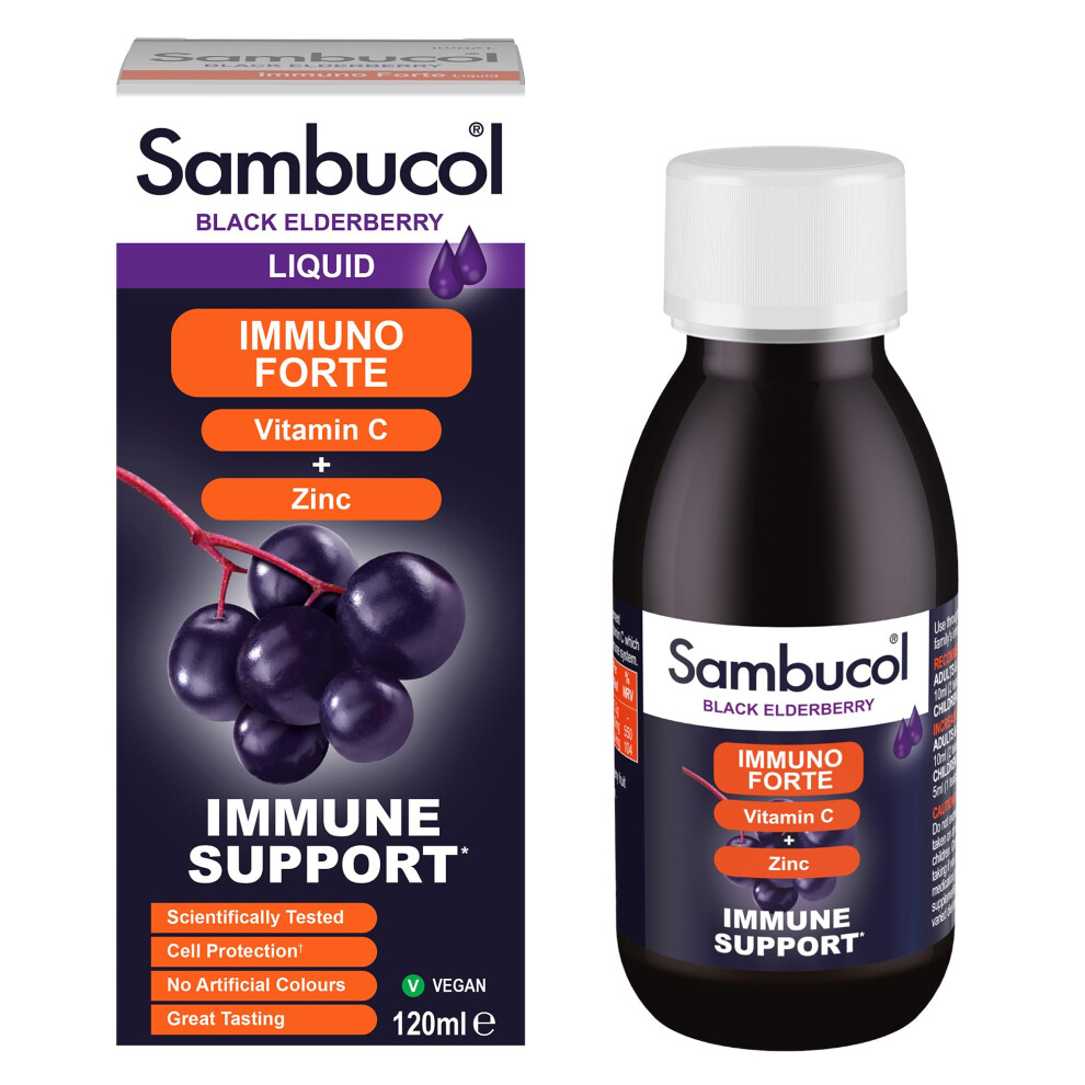 Photos - Vitamins & Minerals Sambucol Natural Black Elderberry Immuno Forte, Vitamin C, Zinc, Immune Support Supplement Liquid, Syrup, 120 ml (Pack of 1)
