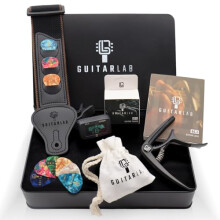 Guitar Lab Guitar Accessories Kit - Premium Metal Tin, Guitar Gifts for Men, Includes Guitar Strap, Capo, Tuner & Picks - Acoustic, Bass, Electric, U