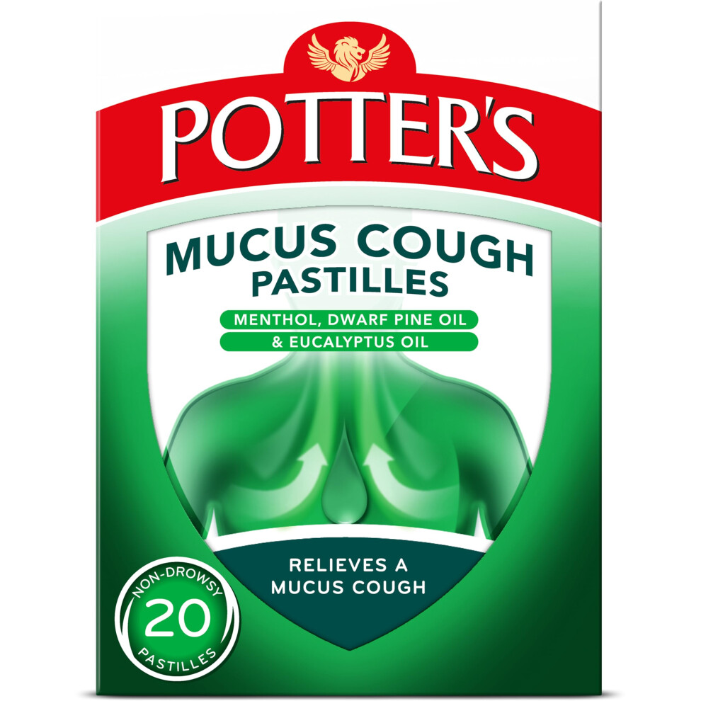 Potter's Mucus Cough Pastilles, Non-Drowsy, 20 Pastilles - Relieve The Symptoms Of Catarrh, Coughs And Colds