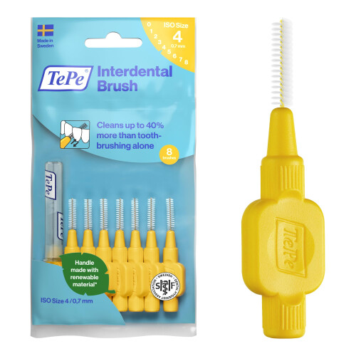Tepe TePe Interdental Brush, Original, Yellow, 0.7mm/ISO 4, 8pcs, efficient Cleaning