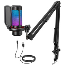 TONOR Gaming USB Microphone with Adjustable RGB Modes & Brightness,