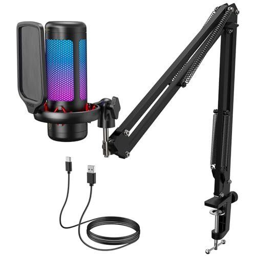 TONOR Gaming USB Microphone with Adjustable RGB Modes & Brightness,