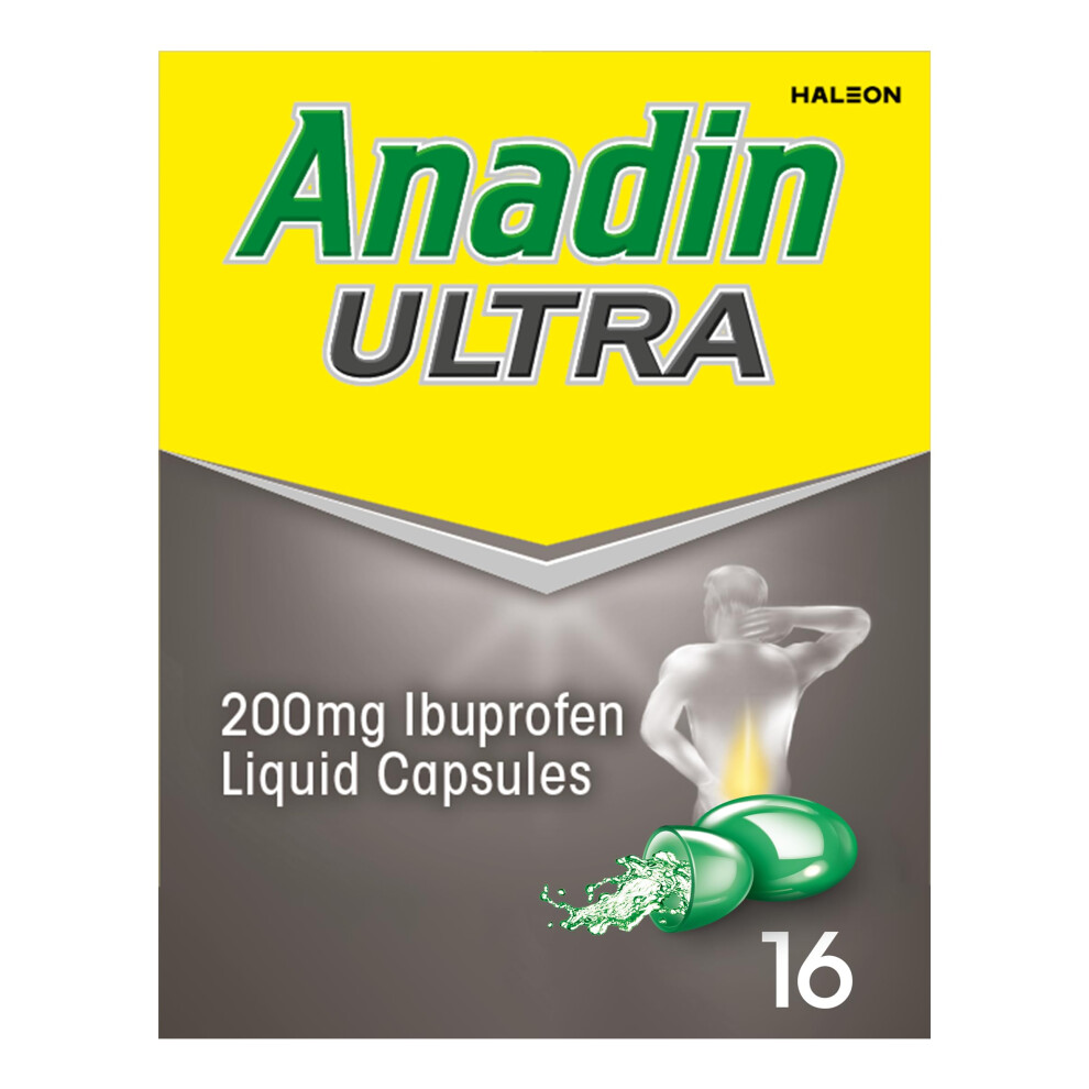 Anadin Ultra Ibuprofen Back & Muscle Pain Relief Liquid Capsules, Pack Of 16