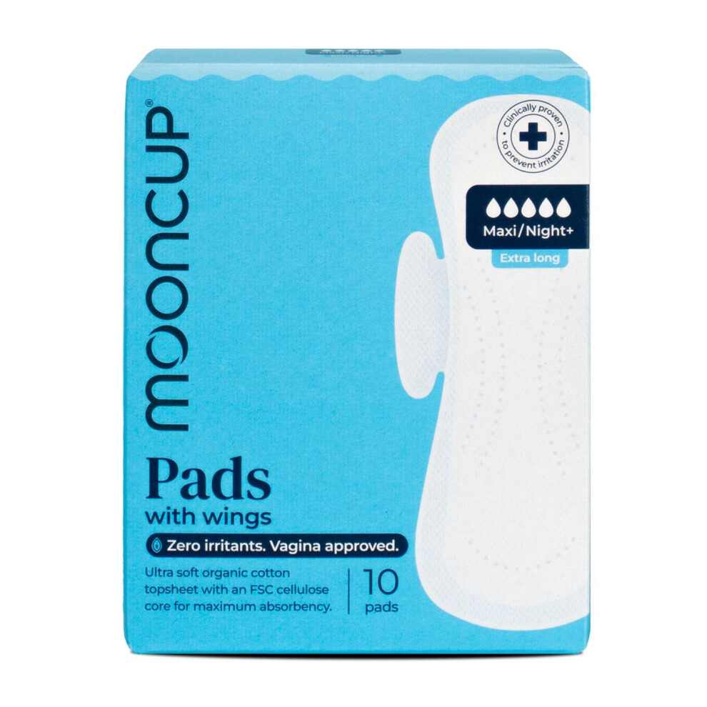 Mooncup Maxi/Night+ Flow Pads With Wings, Ultra Soft Organic Cotton,