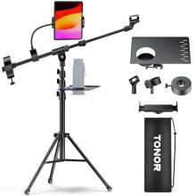 TONOR Microphone Stand with Tablet Holder, Tripod Boom Arm for