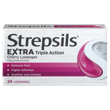 Strepsils Extra Triple Action, Cherry, Sore Throat Lozenges, 24 Total, Sore Thro