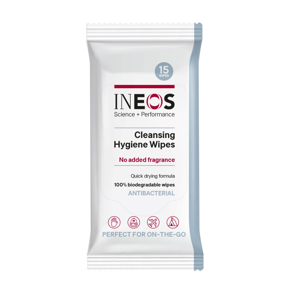 Ineos Hygienics Ineos Cleansing Hygiene Wipes X15, Fragrance Free, Antibacterial, Biodegradable,