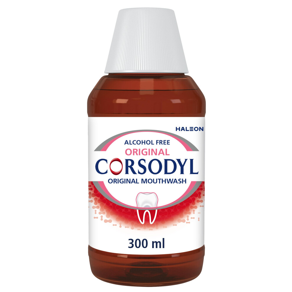 Corsodyl Prevents Gum Disease & Bleeding Gum Treatment, Medicated Antibacterial Mouthwash, Original Alcohol Free, 300 Ml
