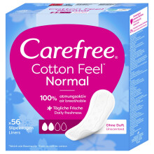 Carefree Cotton Unscented Panty Liners (1x Pack of 56), Soft and Comfortable Pan