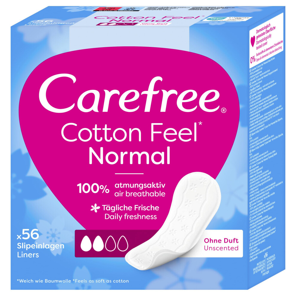 Carefree Cotton Unscented Panty Liners (1X Pack Of 56), Soft And Comfortable Panty Liners For Women For Daily Use, Long-Lasting Freshness, 100% Breat