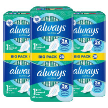 Always Ultra Normal (Size 1) Sanitary Pads Towels with Wings, 28 per Pack (Pack of 3) - 84 Pads in Total