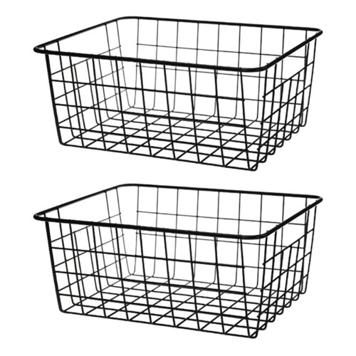 2X Hollow Iron Wired Basket, Storage Baskets Metal Basket Without Interlining Bathroom Kitchen Organizer Black