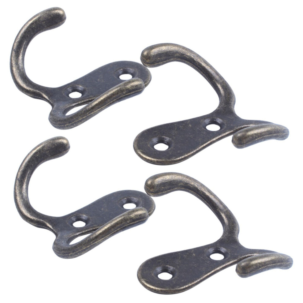 4 X Screw Hook Retro Metal Double Hook Metal Wall Mount Hanger Coat Antique Bronze For Hats 4713787295656