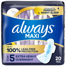 Always Maxi Feminine Pads for Women, Size 5 Extra Heavy Overnight Absorbency, wi